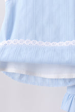 Blue Jacquard Lace Ruffle Pants Set