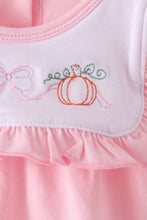 Pink Pumpkin Bow Embroidery Ruffle Bubble