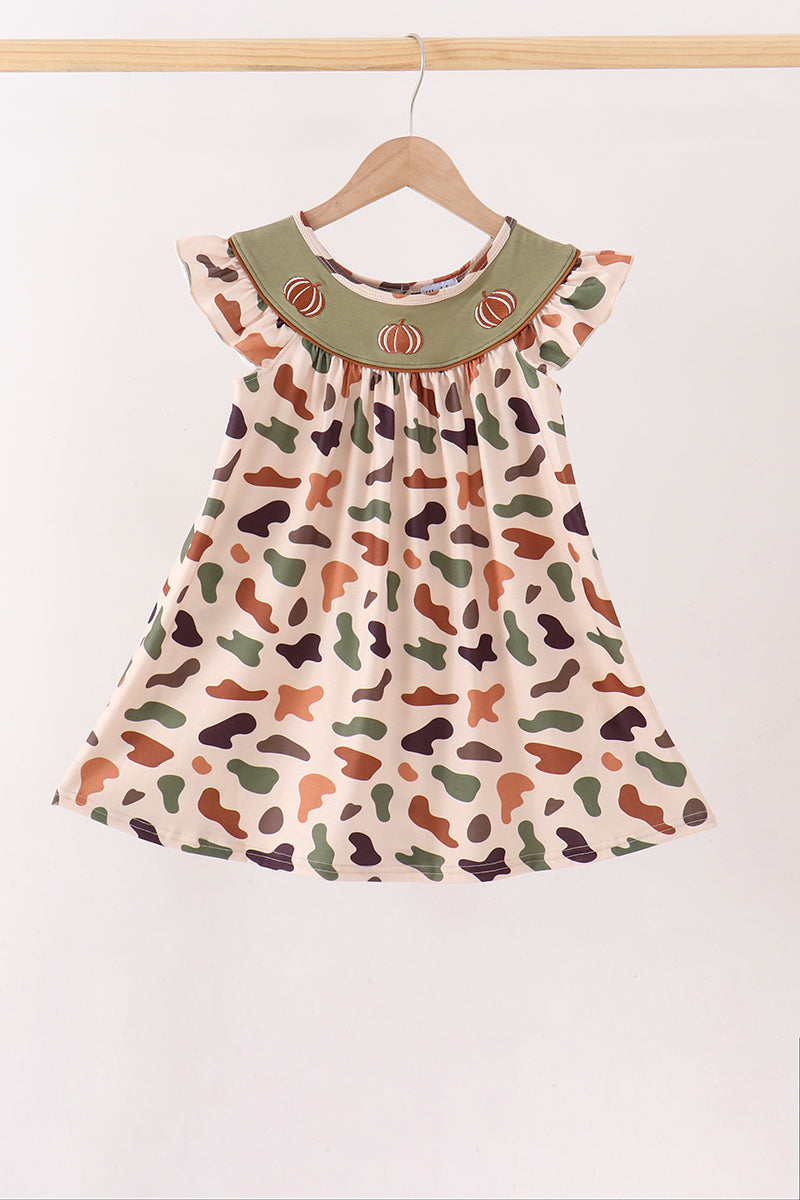 Camouflage Pumpkin Embroidery Ruffle Dress - ARIA KIDS