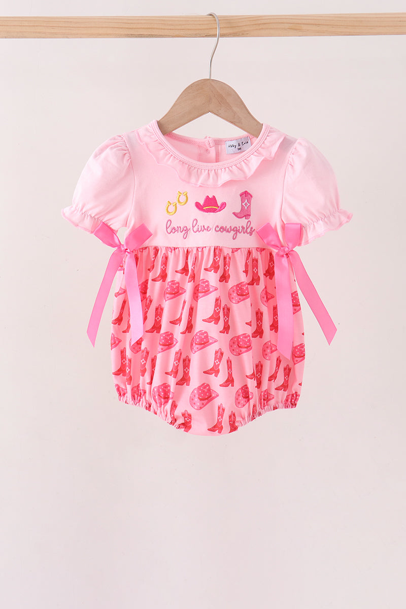 Pink Cowgirl Boots Embroidery Bubble - ARIA KIDS