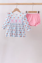 Blue Bow Smocked Floral Gingham Bloomer Set