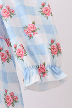 Blue Bow Smocked Floral Gingham Bubble