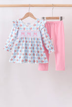 Blue Bow Smocked Gingham Pants Set