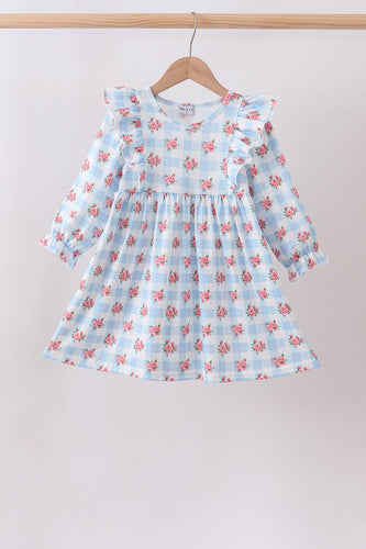 Blue Floral Ruffle Dress - ARIA KIDS