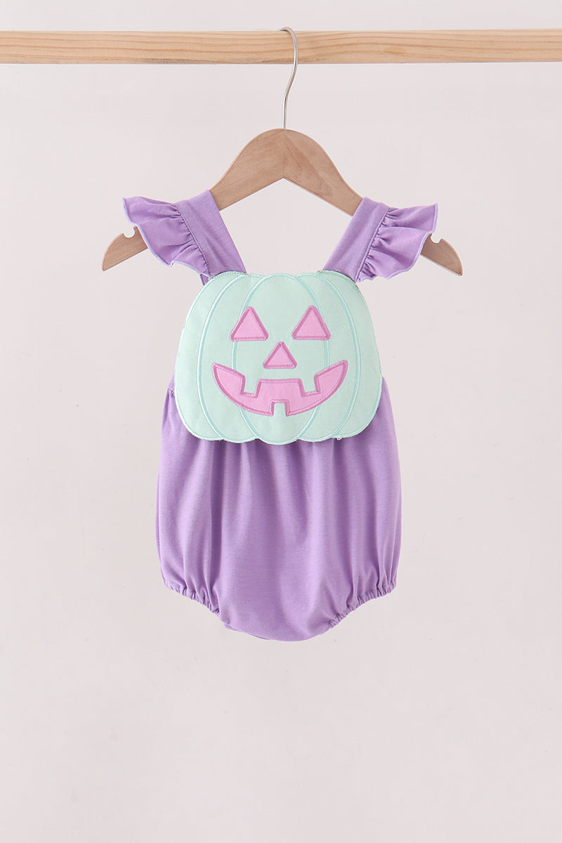 Purple Jack-O-Lantern Applique Ruffle Bubble - ARIA KIDS