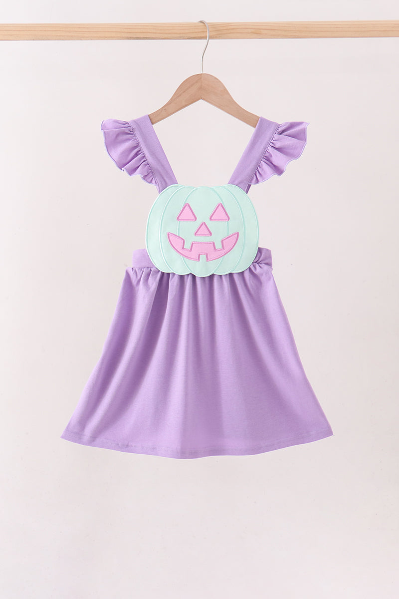 Purple Jack-O-Lantern Applique Ruffle Dress - ARIA KIDS