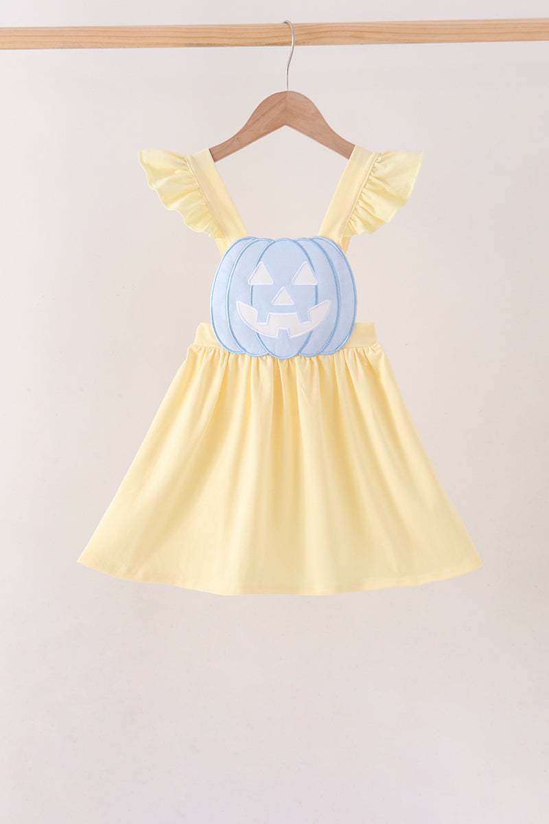 Cream Jack-O-Lantern Applique Ruffle Dress - ARIA KIDS