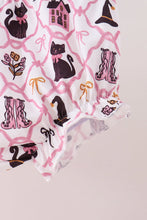Pink Cat Embroidery Ruffle Bloomer Set