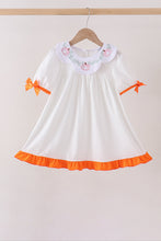 Orange Pumpkin Bow Embroidery Ruffle Dress