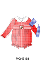 Red Football Smocked Gingham Bubble