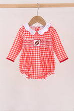 Red Football Smocked Gingham Bubble - ARIA KIDS