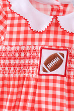 Red Football Smocked Gingham Bubble - ARIA KIDS