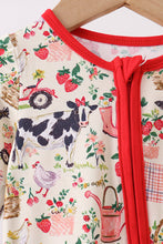 Maroon Farmland Bamboo Ruffle Zipper Romper
