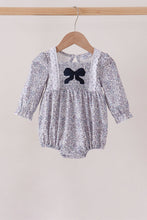 Navy Floral Bow Smocked Bubble
