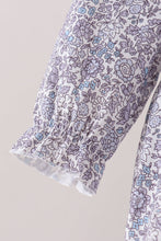 Navy Floral Bow Smocked Bubble