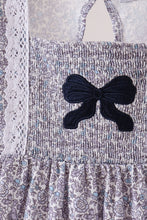 Navy Floral Bow Smocked Bloomer Set