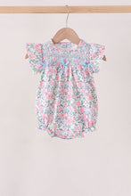 Blue Floral Smocked Ruffle Bubble