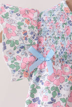 Blue Floral Smocked Ruffle Bubble