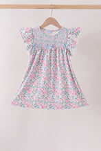 Blue Floral Smocked Ruffle Dress