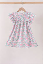 Blue Floral Smocked Ruffle Dress