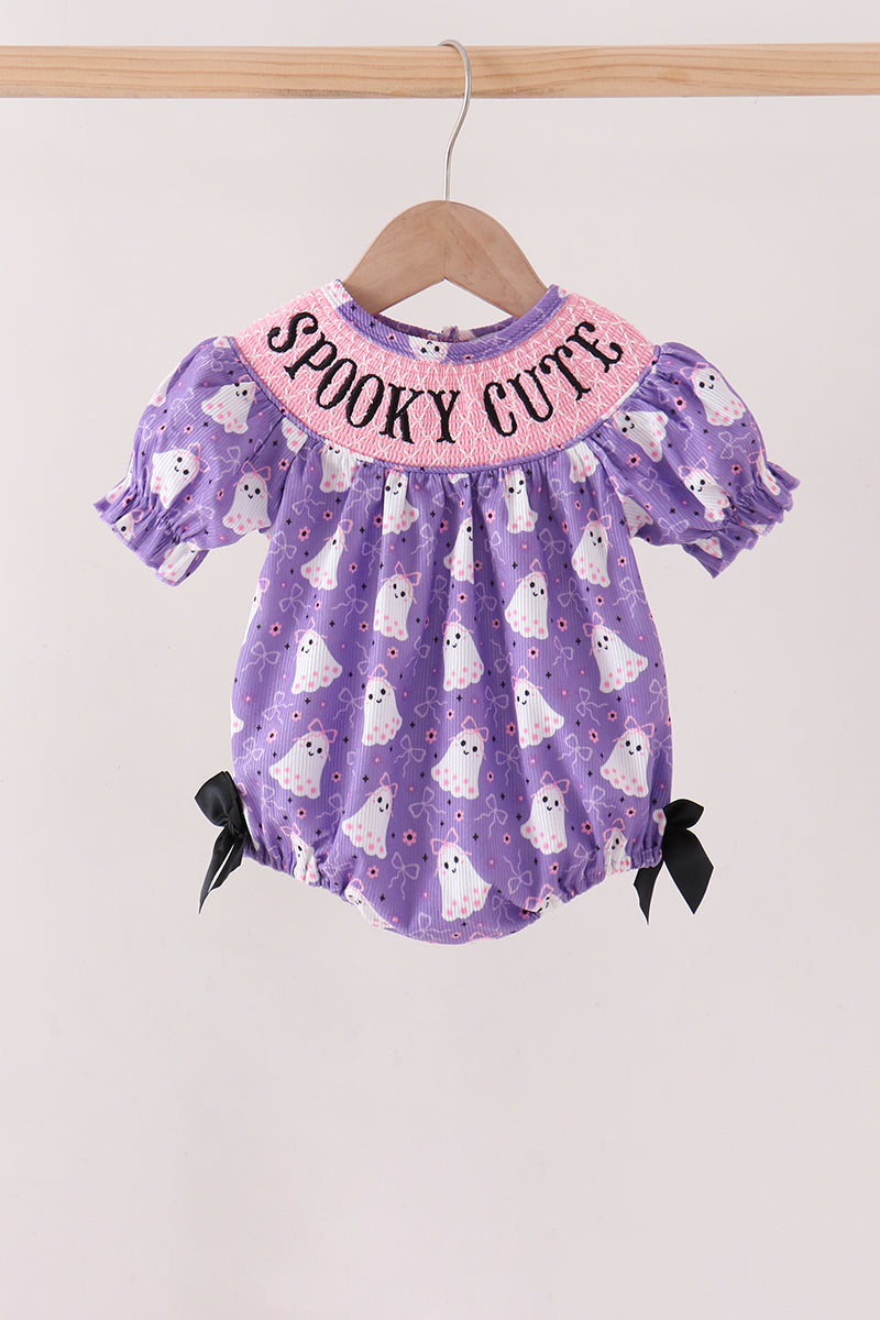 Purple Spooky cute Smocked Bubble - ARIA KIDS