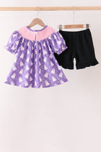 Purple Spooky cute Smocked Ruffle Shorts Set