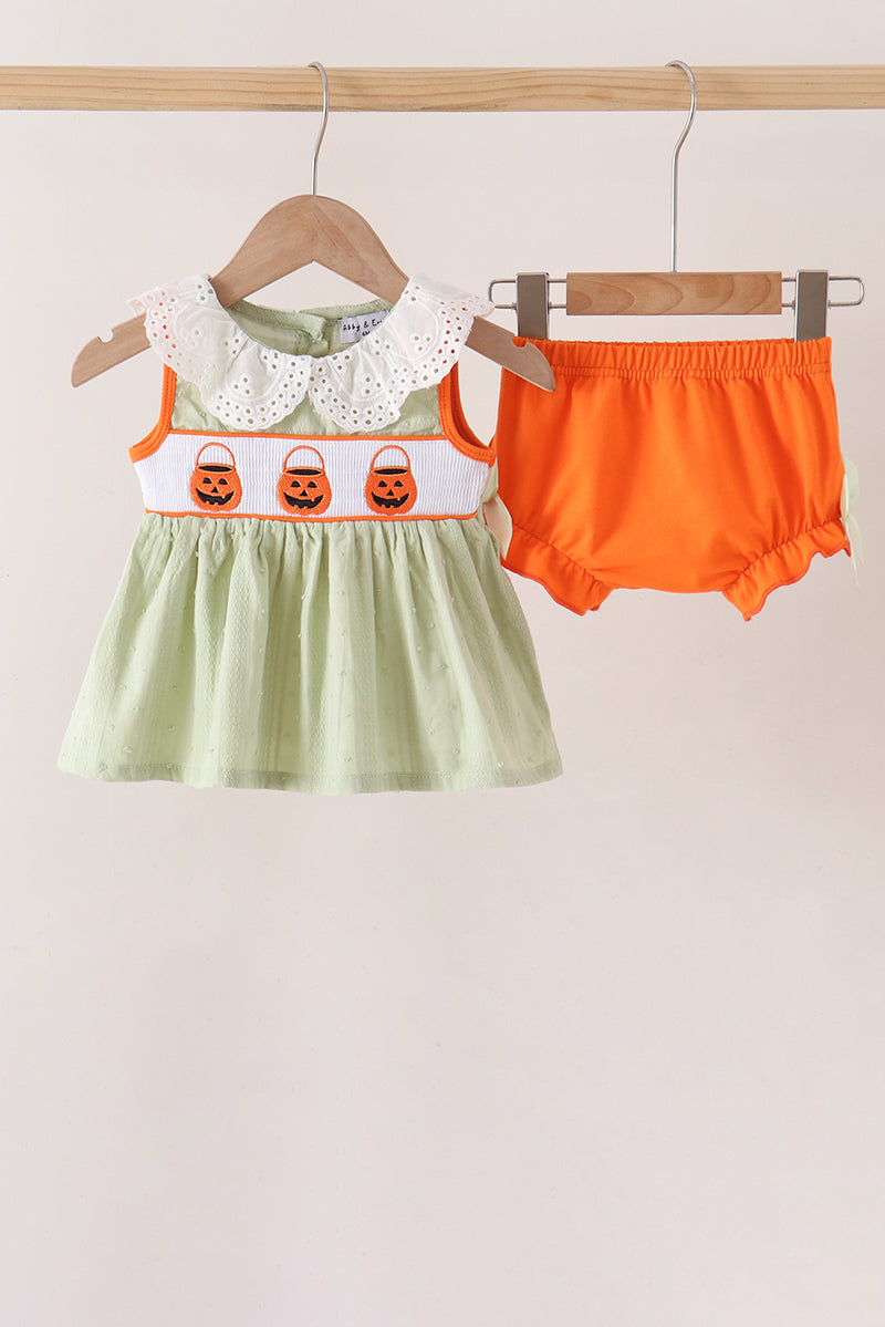 Green Pumpkin Smocked Bloomer Set - ARIA KIDS