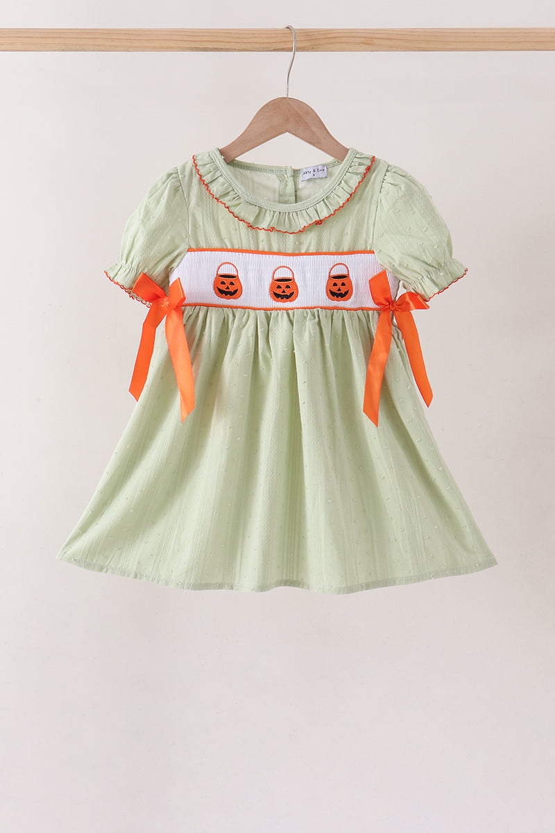 Green Pumpkin Smocked Dress - ARIA KIDS