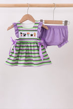Purple witch embroidery stripe ruffle bloomer set - ARIA KIDS
