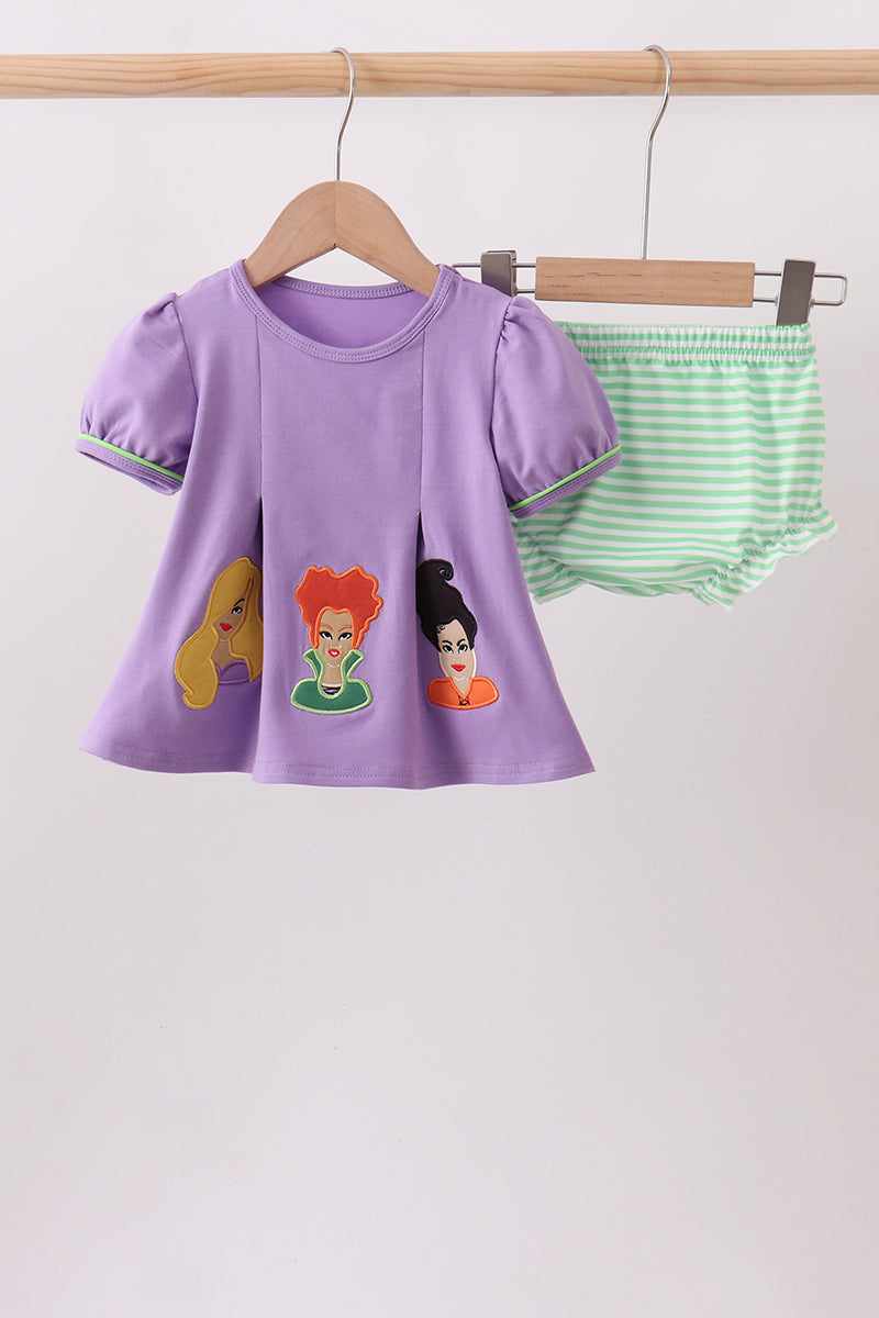 Purple witch applique stripe bloomer set - ARIA KIDS