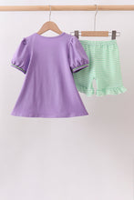 Purple witch applique stripe ruffle shorts set - ARIA KIDS