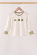 Khaki Pumpkin Embroidery Stripe Top - ARIA KIDS