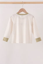 Khaki Pumpkin Embroidery Stripe Top - ARIA KIDS