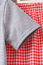 Grey character embroidery gingham pants set - ARIA KIDS