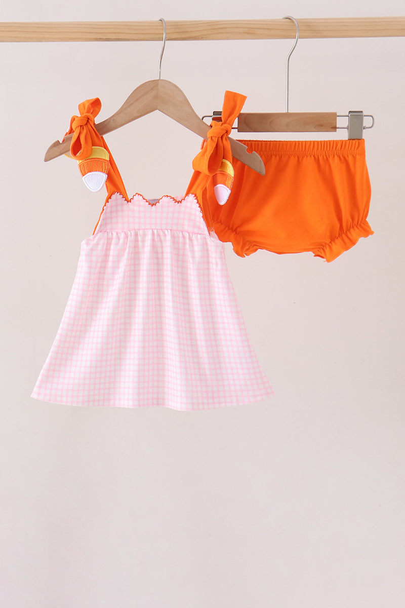 Pink Gingham Candy Corn Bloomer Set - ARIA KIDS