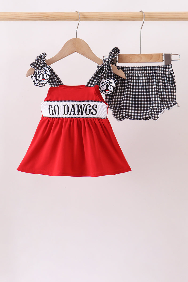 Red Georgia Go Dawgs Smocked Bloomer Set