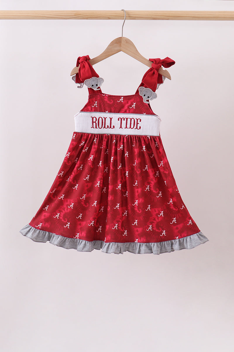 Maroon Alabama Roll Tide Smocked Ruffle Dress