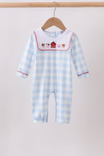 Blue Farm Embroidery Gingham Romper