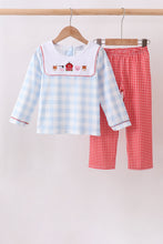 Blue Farm Embroidery Gingham Pants Set