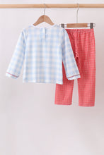 Blue Farm Embroidery Gingham Pants Set