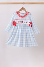 Blue Farm Embroidery Ruffle Gingham Dress