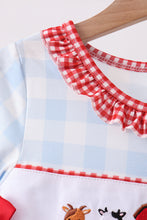 Blue Farm Embroidery Ruffle Gingham Dress