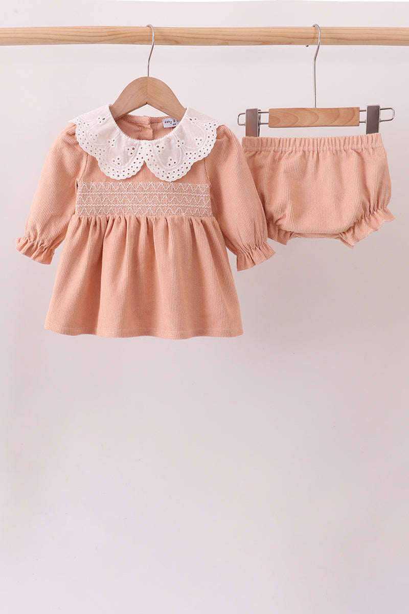 Coral Corduroy Smocked Bloomer Set - ARIA KIDS