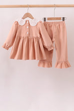 Coral Corduroy Smocked Ruffle Pants Set