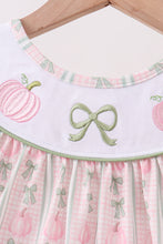 Sage Pumpkin Bow Embroidery Dress
