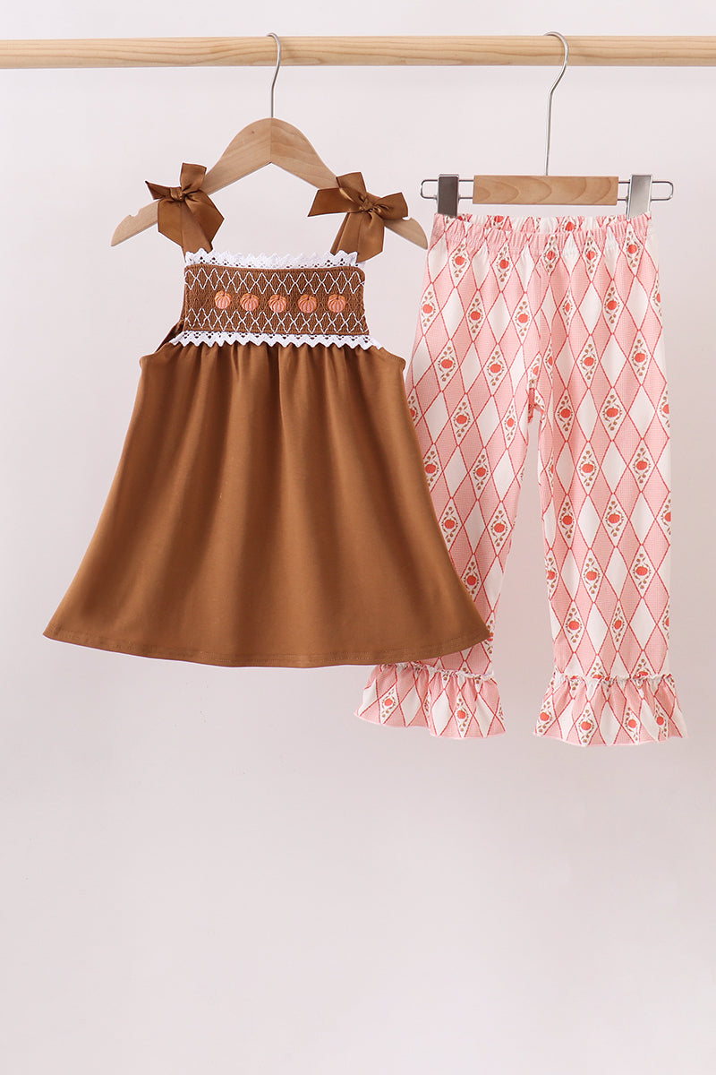 Brown Pumpkin Smocked Lace Set - ARIA KIDS