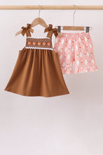 Brown Pumpkin Smocked Lace Shorts Set - ARIA KIDS