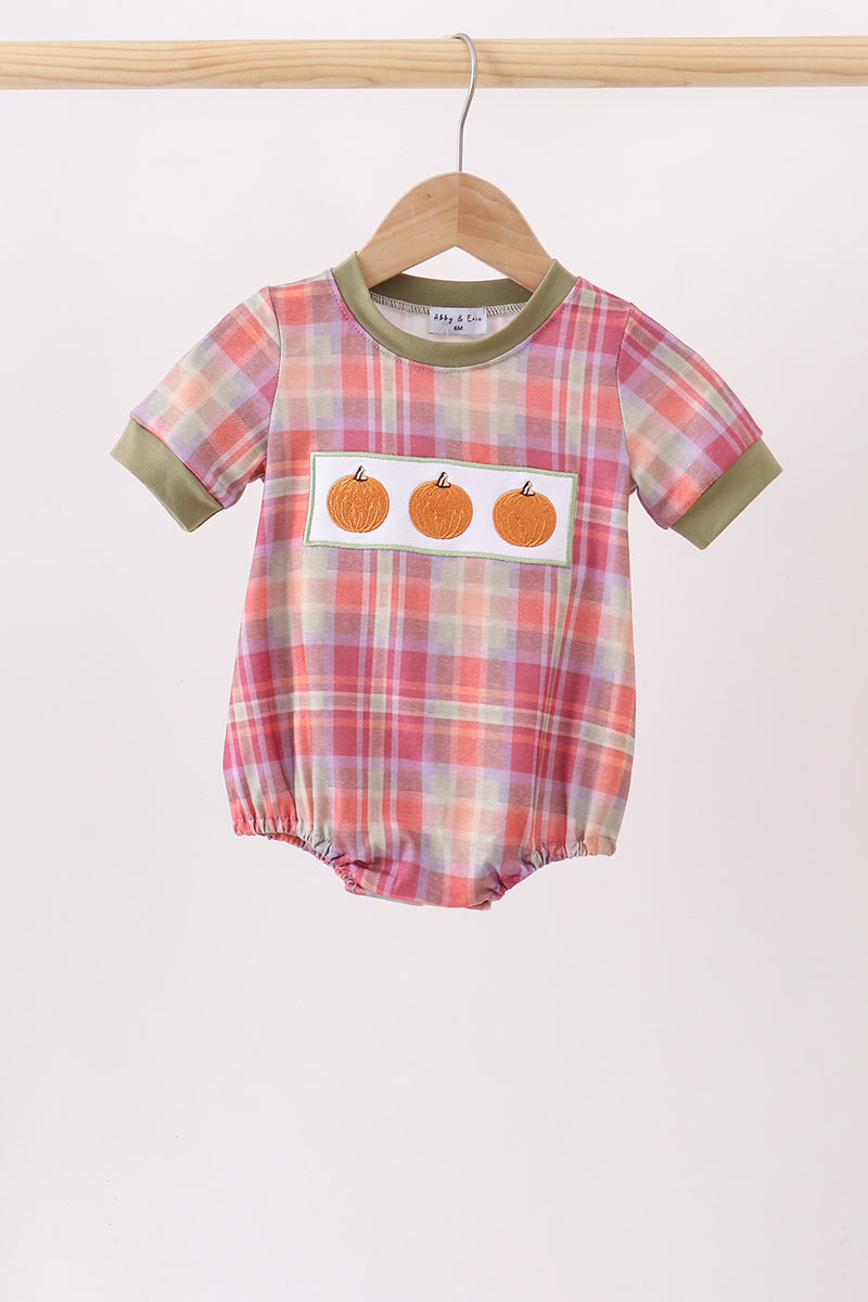 Camel Pumpkin Embroidery Plaid Bubble - ARIA KIDS
