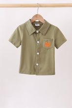 Camel Pumpkin Embroidery Button Down Shirt - ARIA KIDS