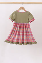 Camel Pumpkin Embroidery Plaid Dress